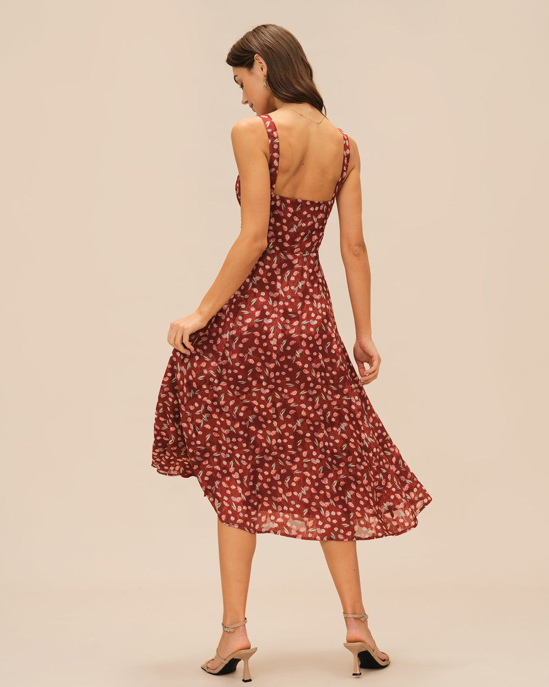 Morgan and Brooke | Floral Slip Midi Dress for Women in Wine Red