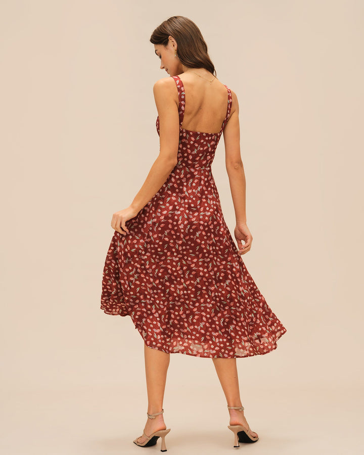 Morgan and Brooke | Floral Slip Midi Dress for Women in Wine Red