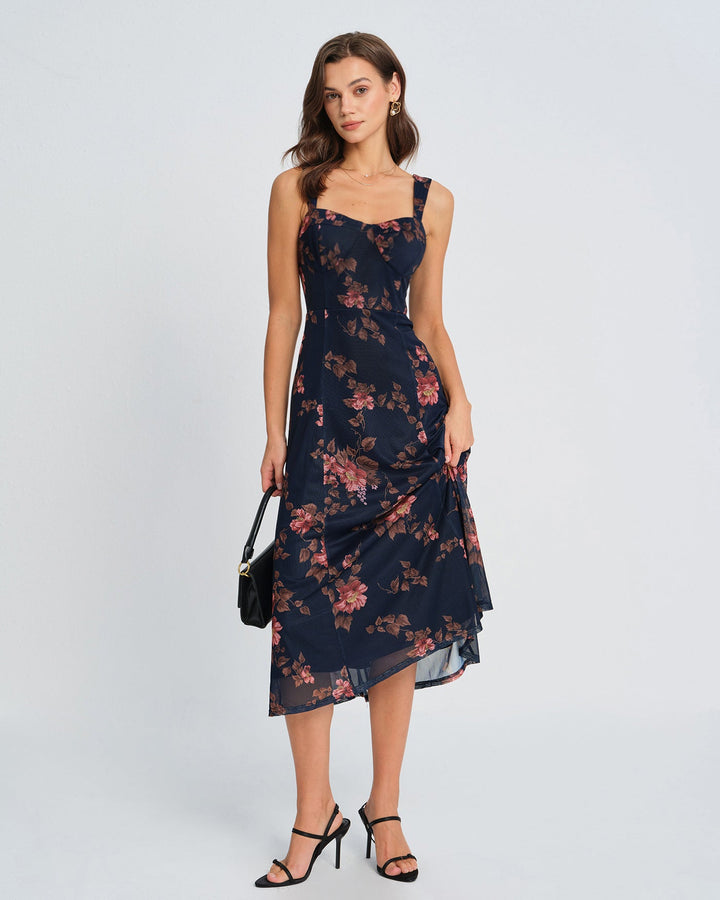 Morgan and Brooke | Floral Slip Midi Dress in Blue