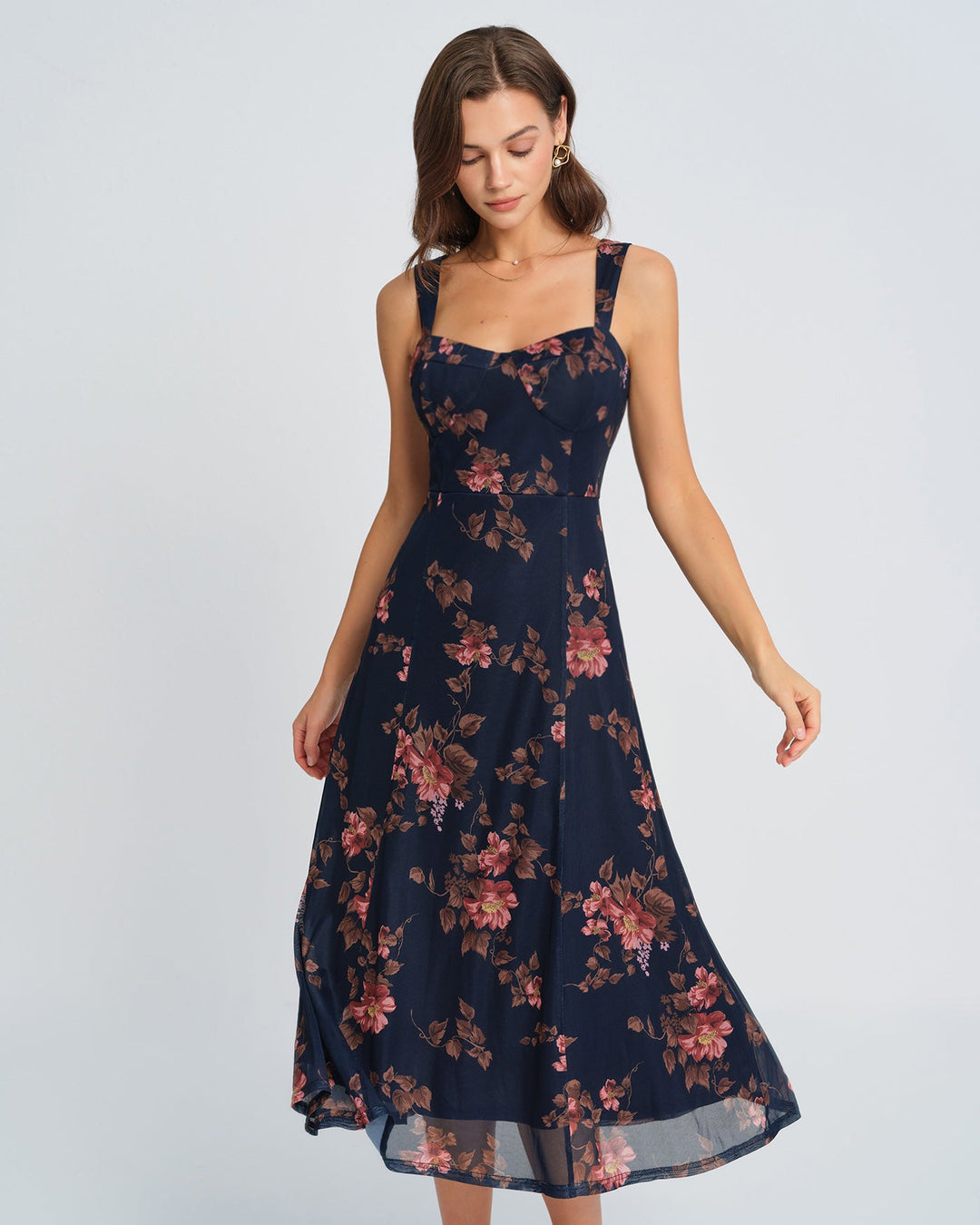 Morgan and Brooke | Floral Slip Midi Dress in Blue