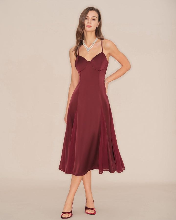 Morgan and Brooke | Wine Red A-Line Midi Dress
