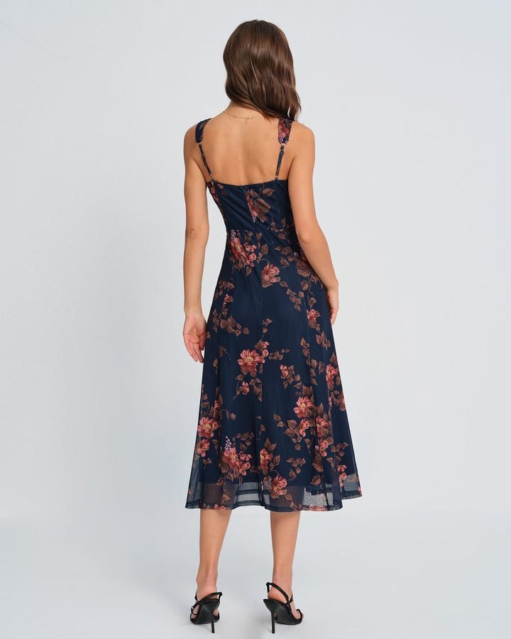 Morgan and Brooke | Floral Slip Midi Dress in Blue
