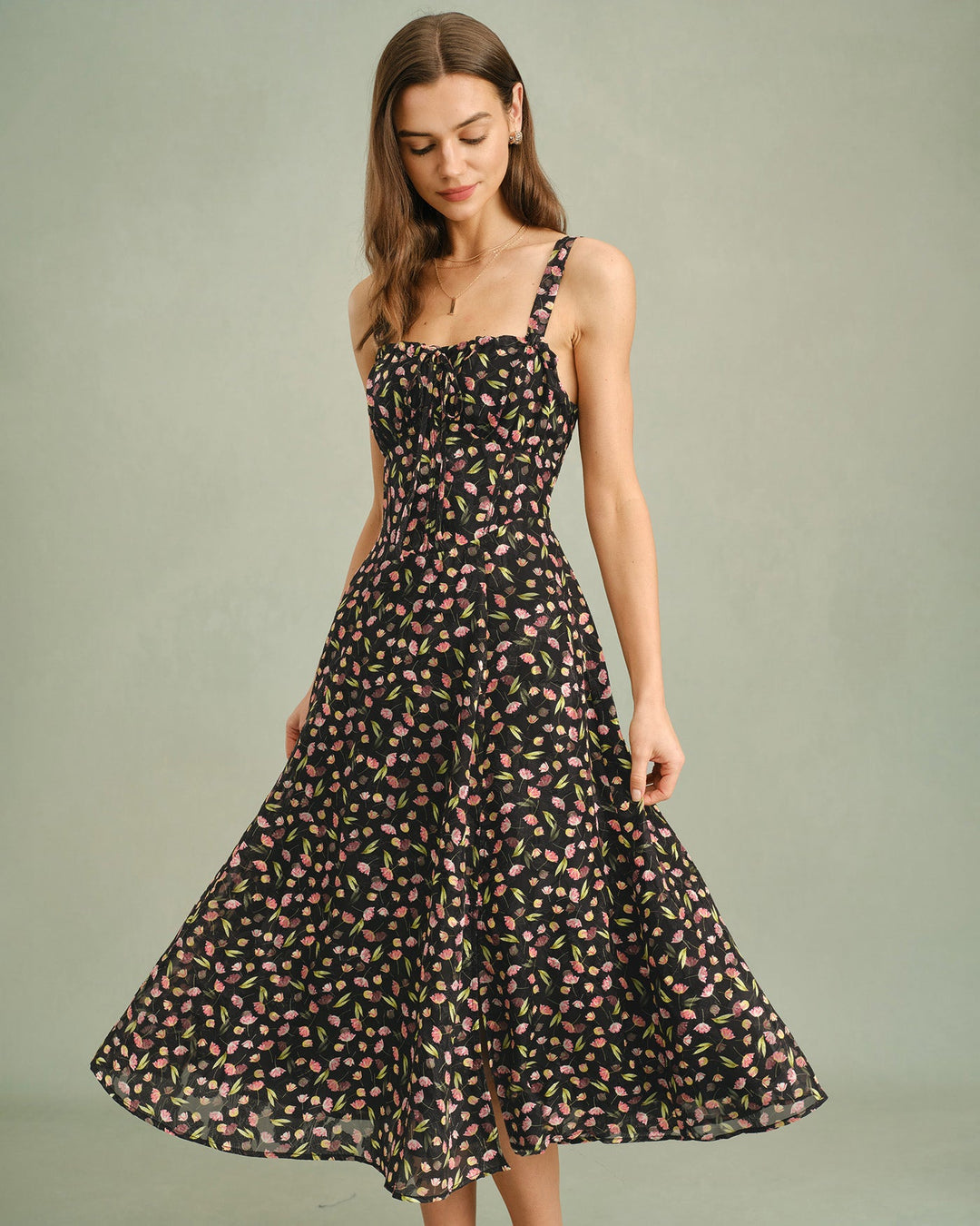 Morgan and Brooke | Black Floral Midi Dress