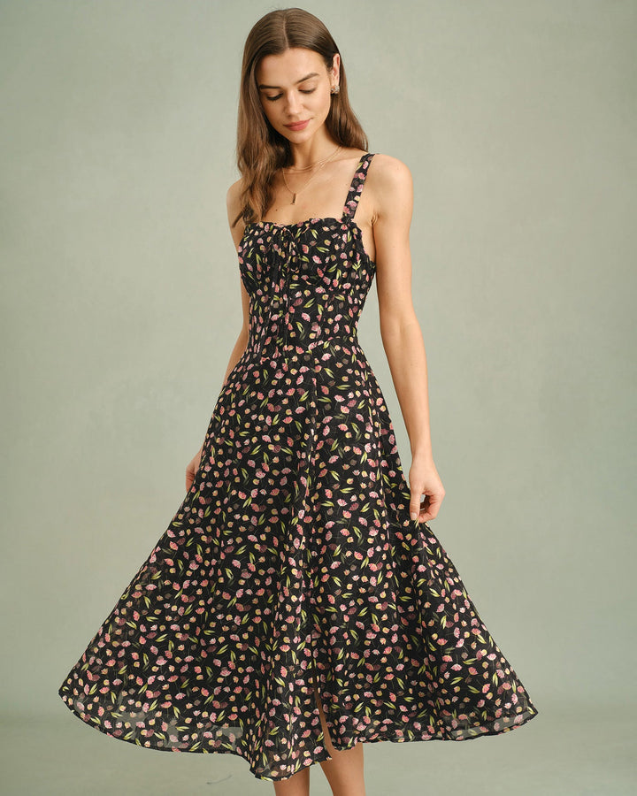 Morgan and Brooke | Black Floral Midi Dress