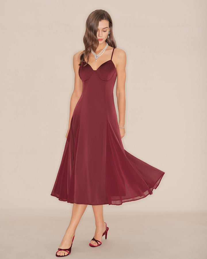 Morgan and Brooke | Wine Red A-Line Midi Dress