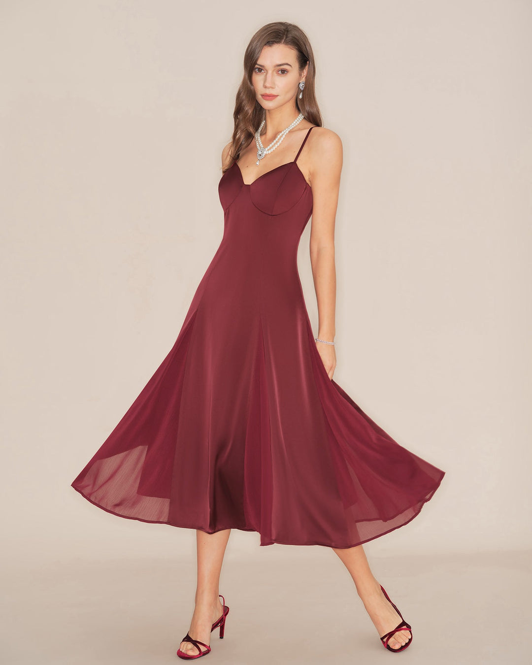 Morgan and Brooke | Wine Red A-Line Midi Dress
