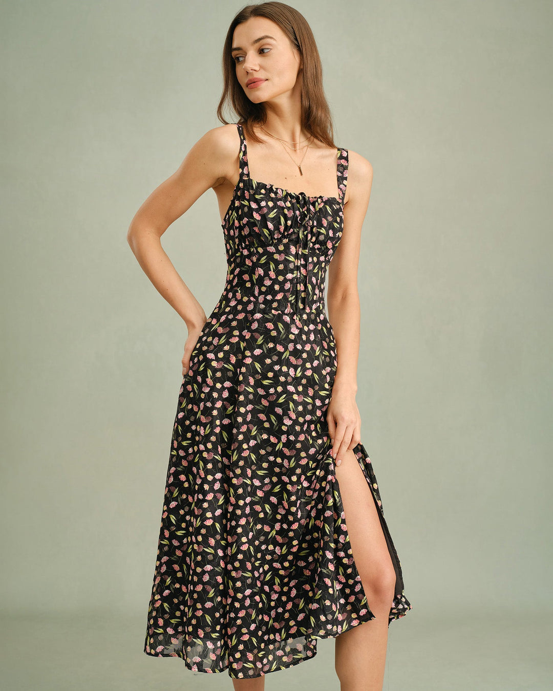 Morgan and Brooke | Black Floral Midi Dress