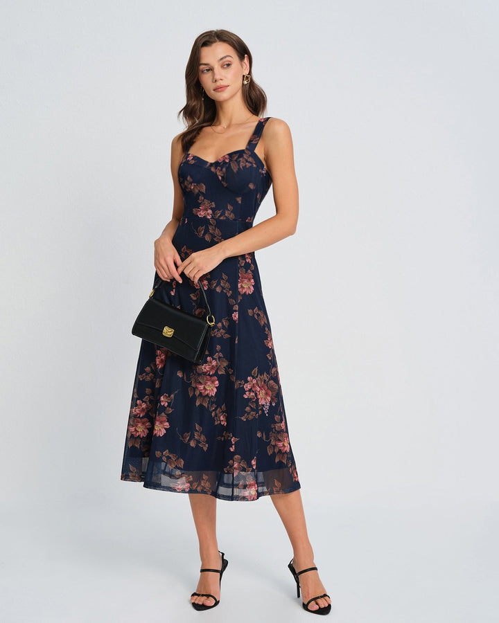 Morgan and Brooke | Floral Slip Midi Dress in Blue