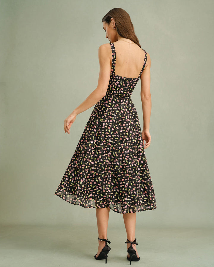 Morgan and Brooke | Black Floral Midi Dress