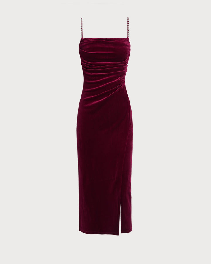 Morgan and Brooke | Wine Red Sleeveless Velour Midi Dress