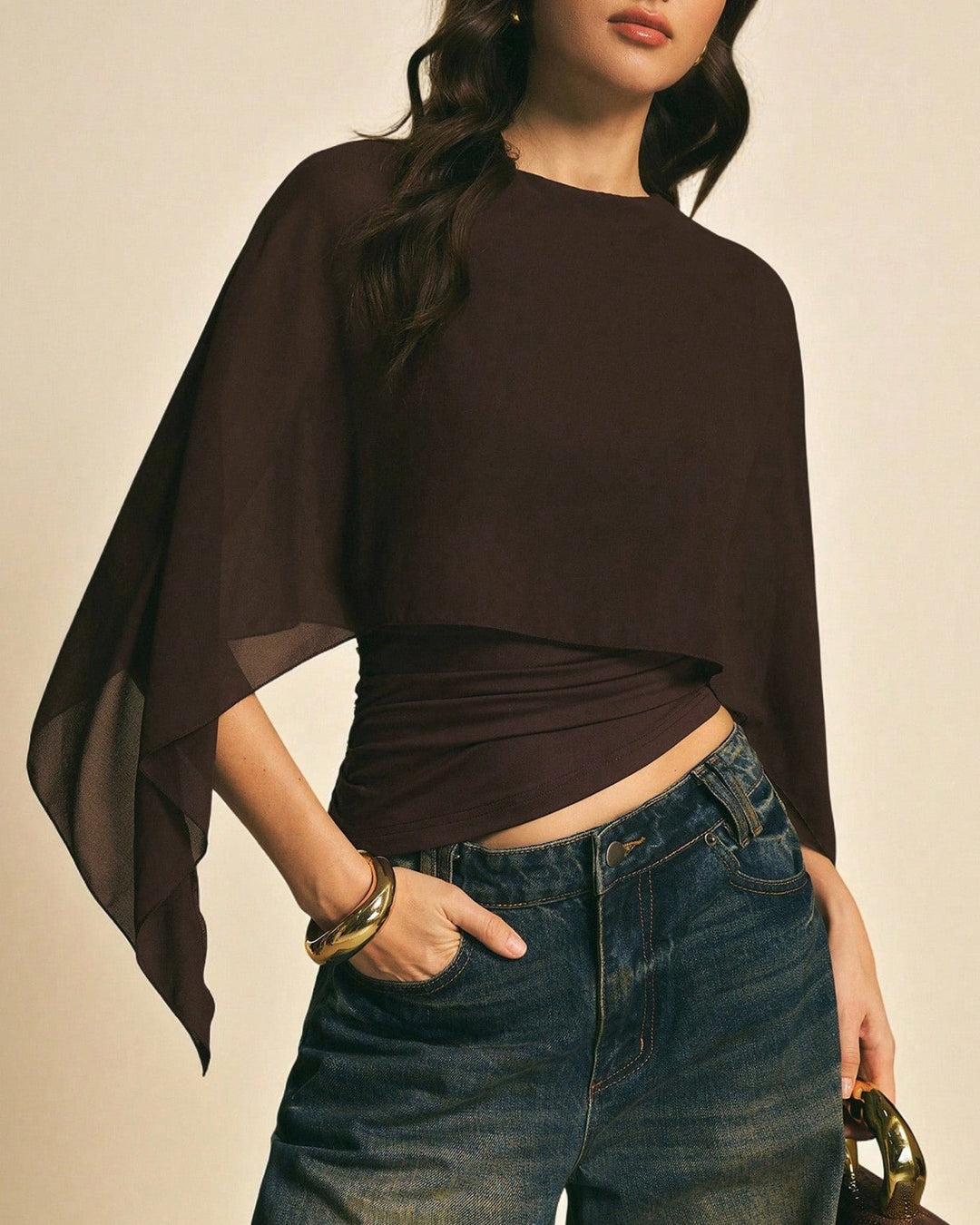 Morgan and Brooke | Cape Sleeve Tee for Women in Coffee Color