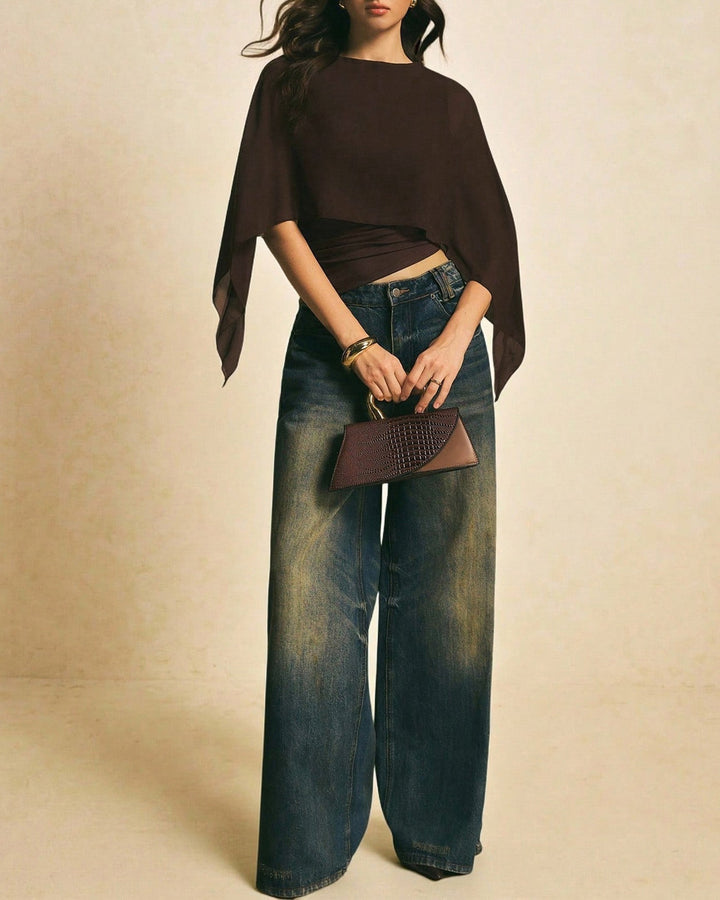 Morgan and Brooke | Cape Sleeve Tee for Women in Coffee Color