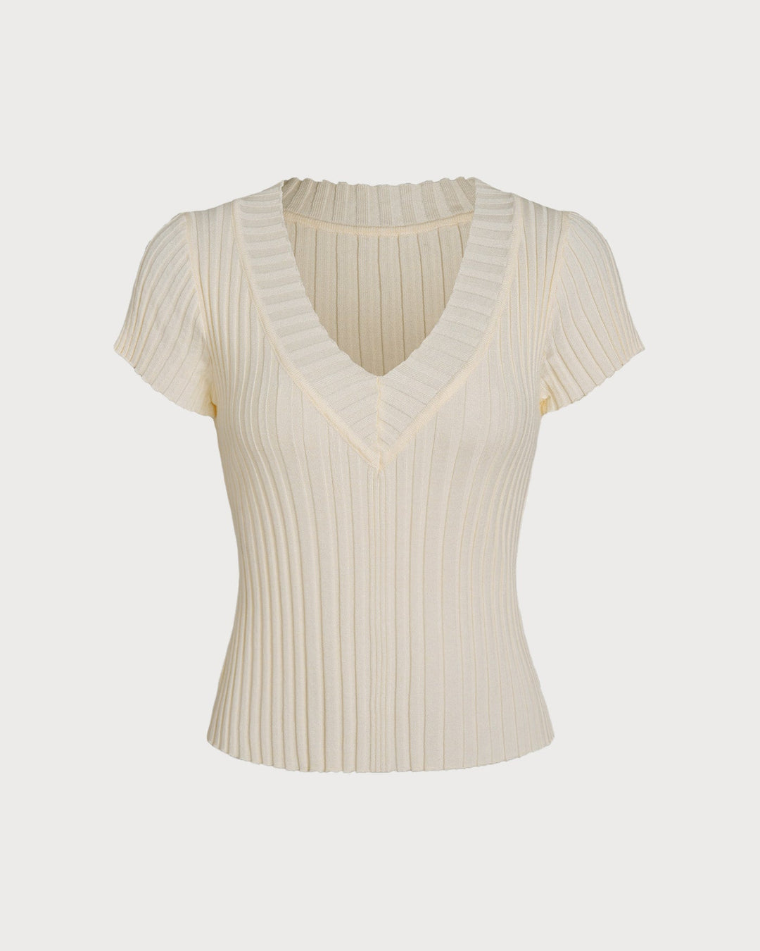 Morgan and Brooke | Textured V Neck Tee for Women in Apricot