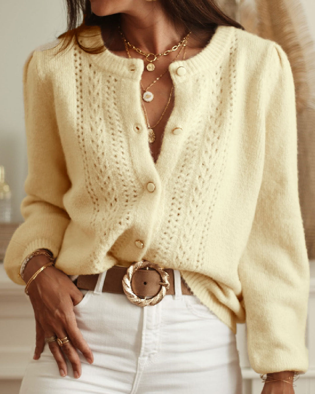 Morgan and Brooke | Yellow Knit Cardigan for Women