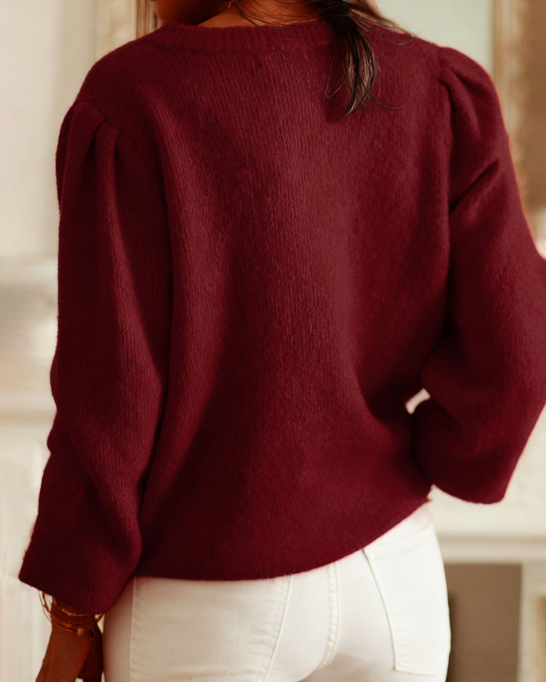 Morgan and Brooke | Wine Red Round Neck Knit Cardigan