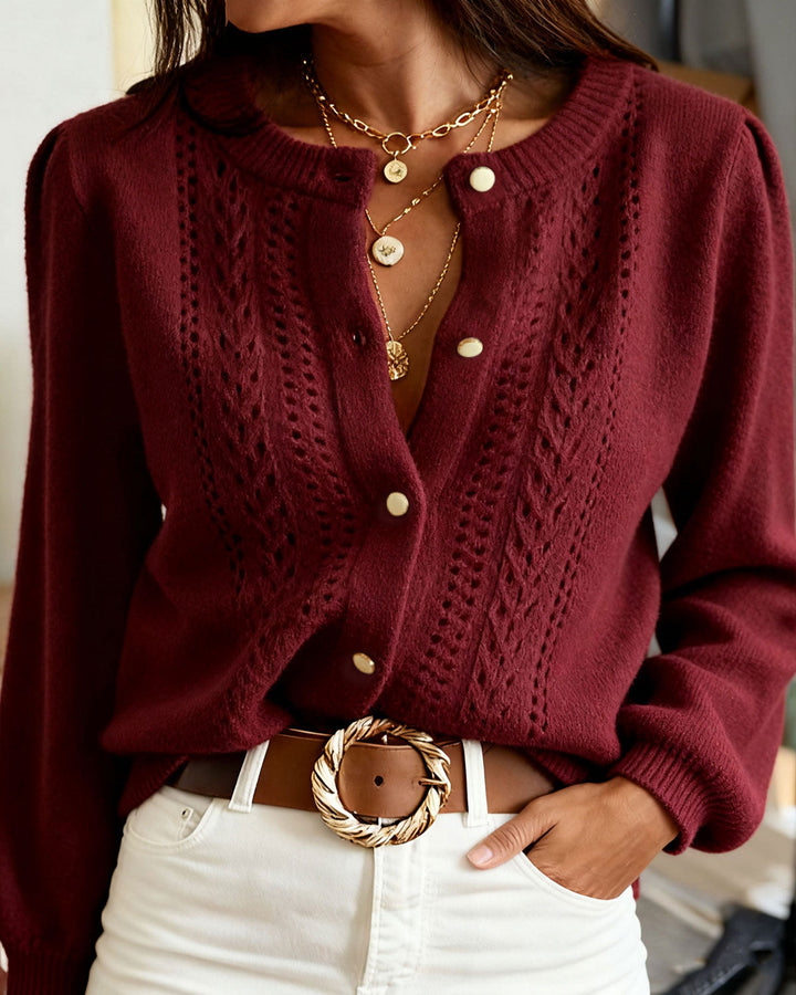 Morgan and Brooke | Wine Red Round Neck Knit Cardigan