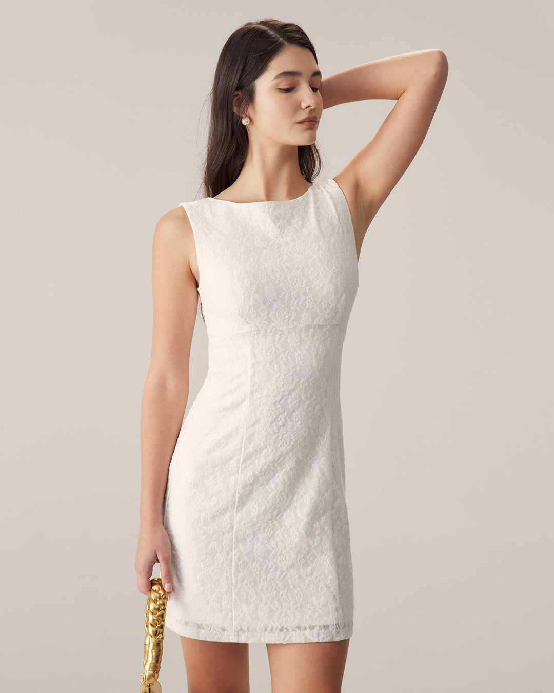 Morgan and Brooke | Lace Backless Mini Dress for Women in White