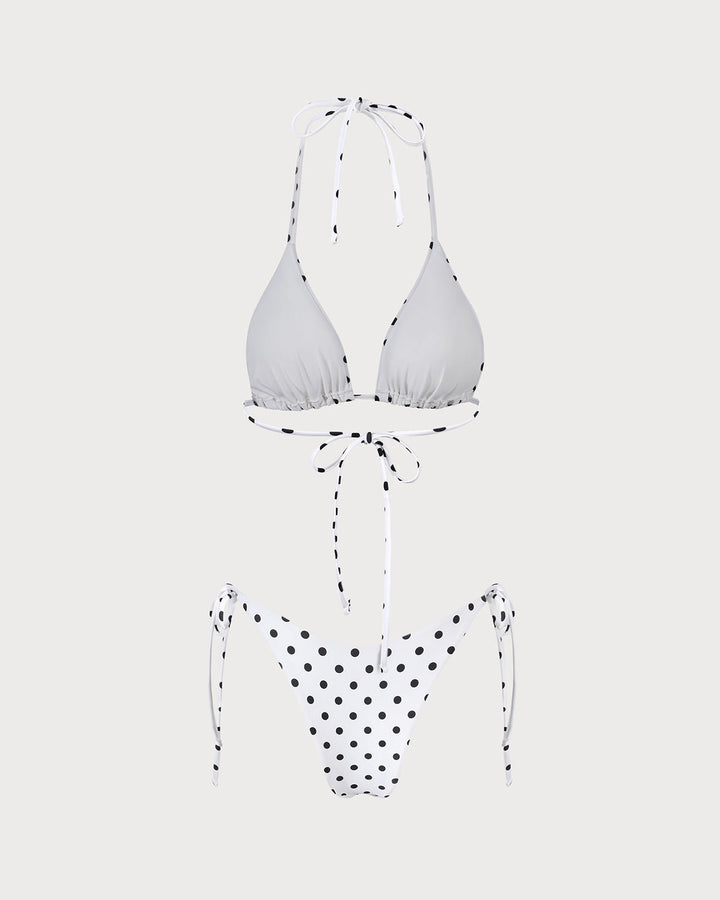 Morgan and Brooke | Halter Polka Dot Triangle Bikini Set, White