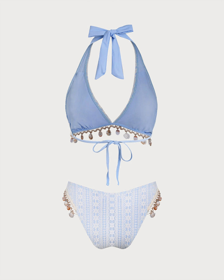 Morgan and Brooke | Floral Halter Triangle Bikini Set, Women's, Blue