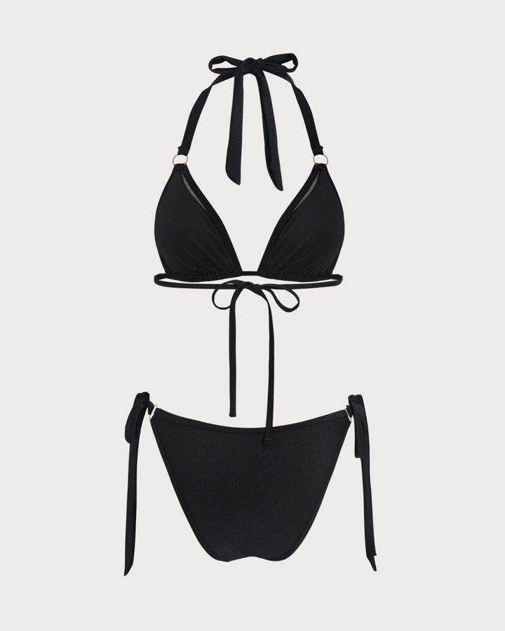 Morgan and Brooke | Halter O-Ring Triangle Bikini Set, Black