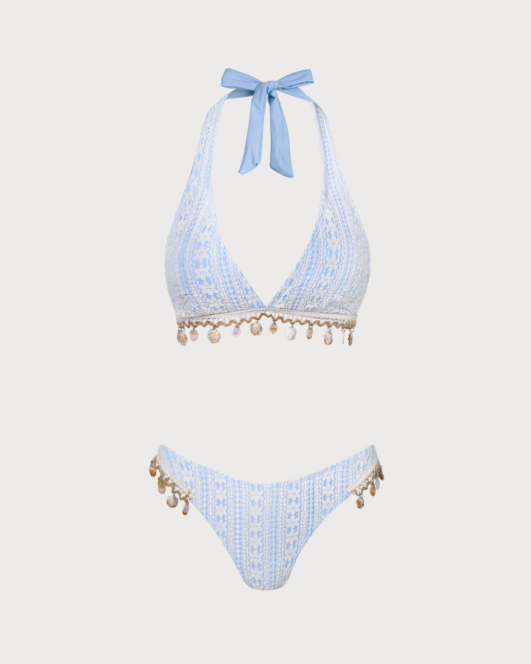 Morgan and Brooke | Floral Halter Triangle Bikini Set, Women's, Blue