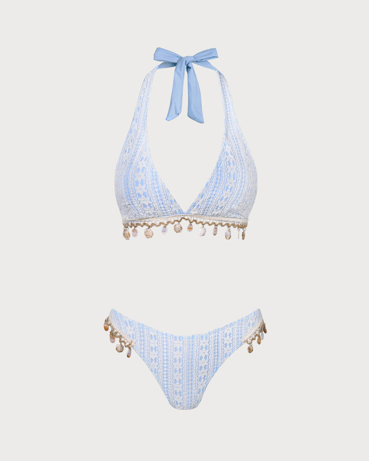 Morgan and Brooke | Floral Halter Triangle Bikini Set, Women's, Blue