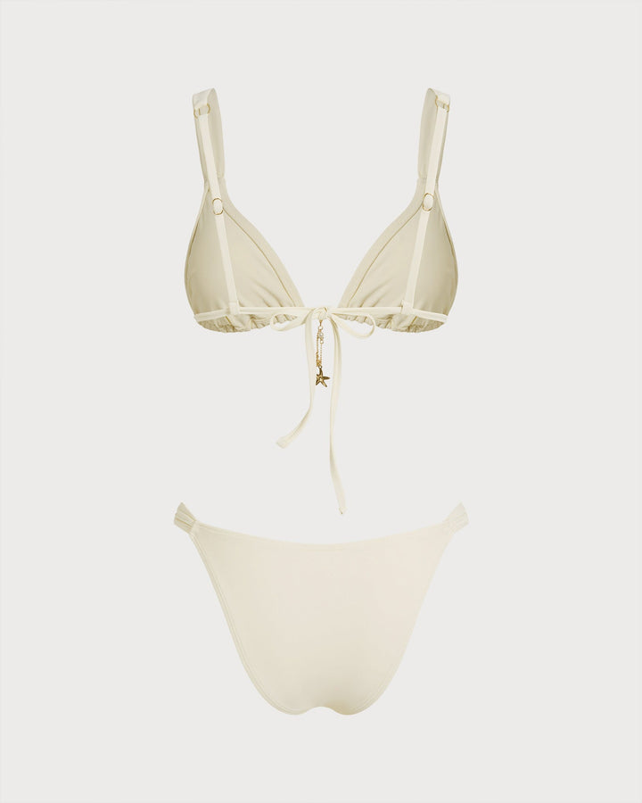 Morgan and Brooke | Drawstring Triangle Bikini Set for Women in Off White