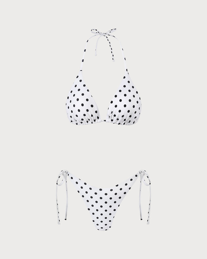 Morgan and Brooke | Halter Polka Dot Triangle Bikini Set, White