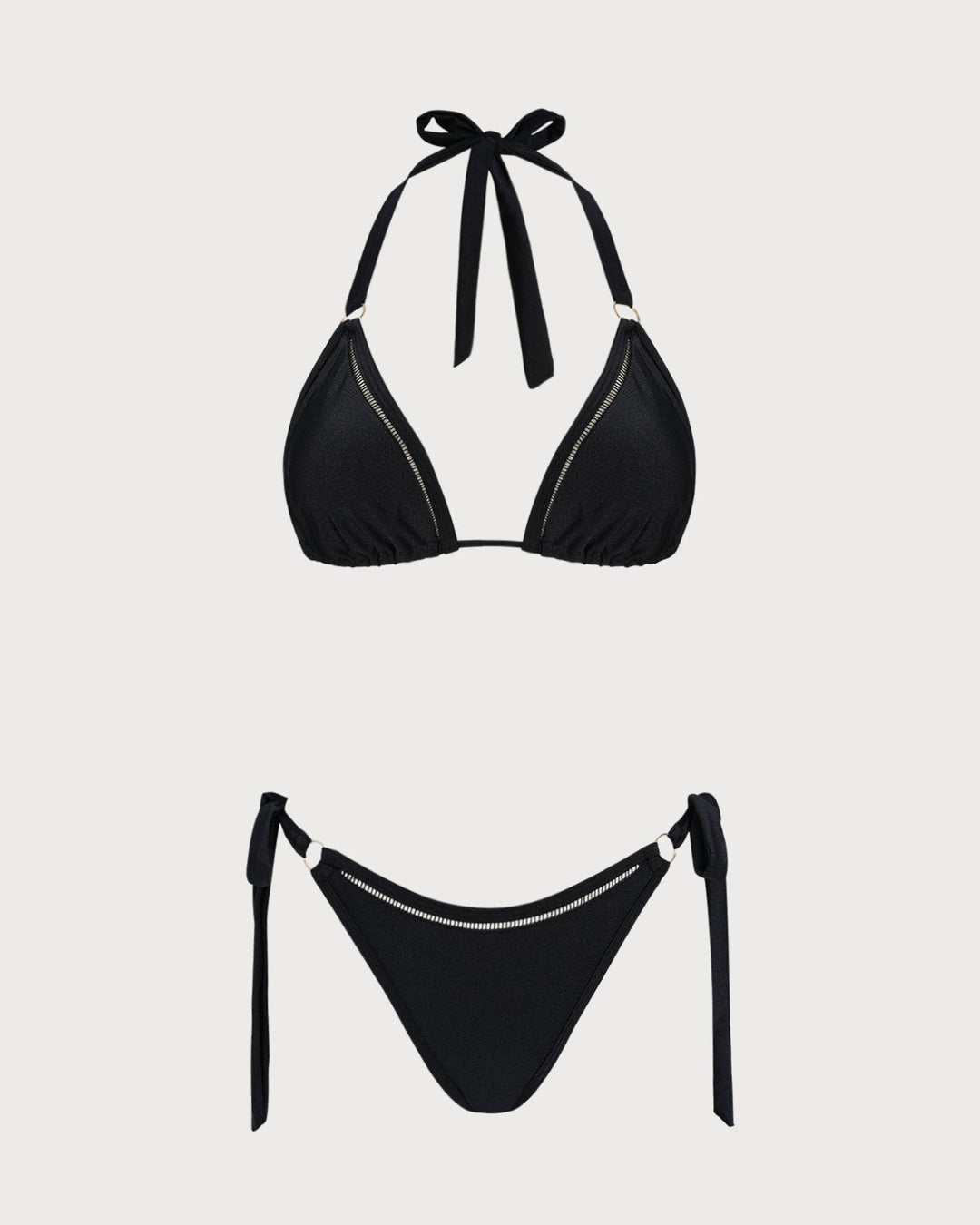 Morgan and Brooke | Halter O-Ring Triangle Bikini Set, Black
