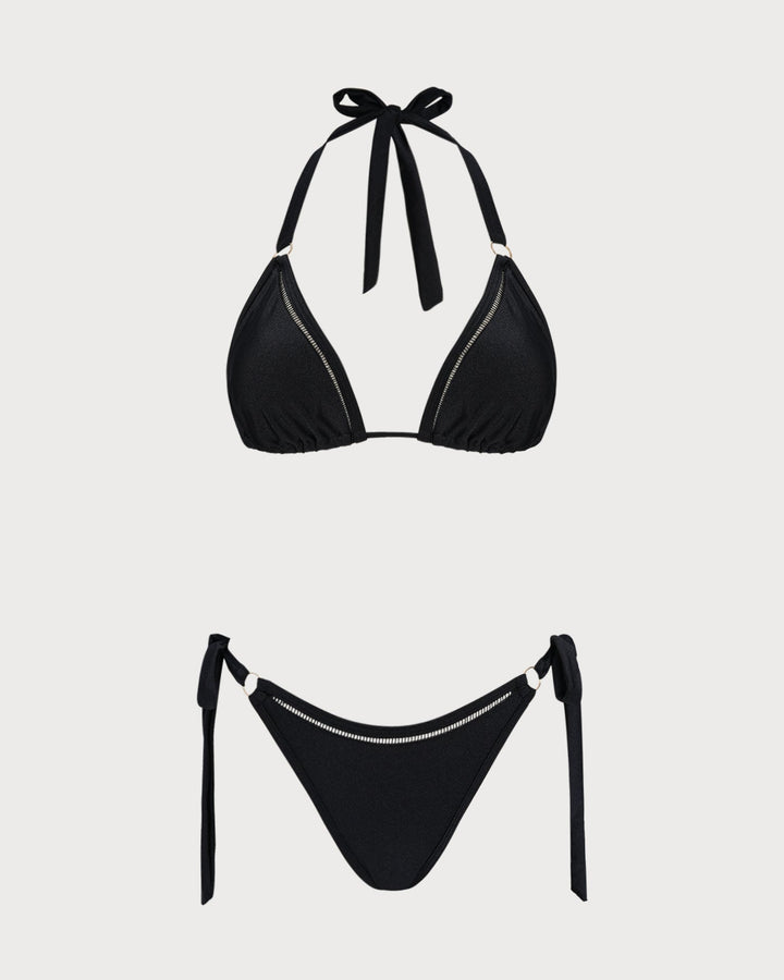 Morgan and Brooke | Halter O-Ring Triangle Bikini Set, Black