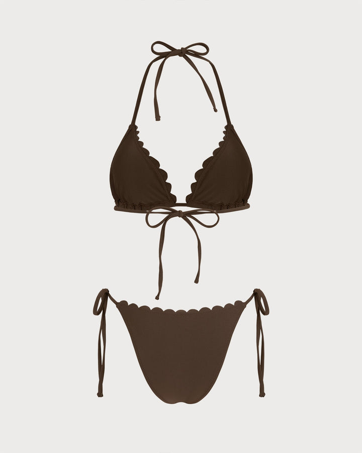 Morgan and Brooke | Halter Embroidery Bikini Set for Women in Coffee