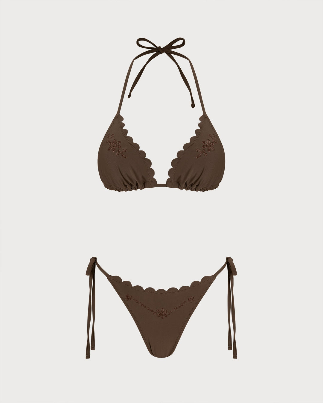 Morgan and Brooke | Halter Embroidery Bikini Set for Women in Coffee