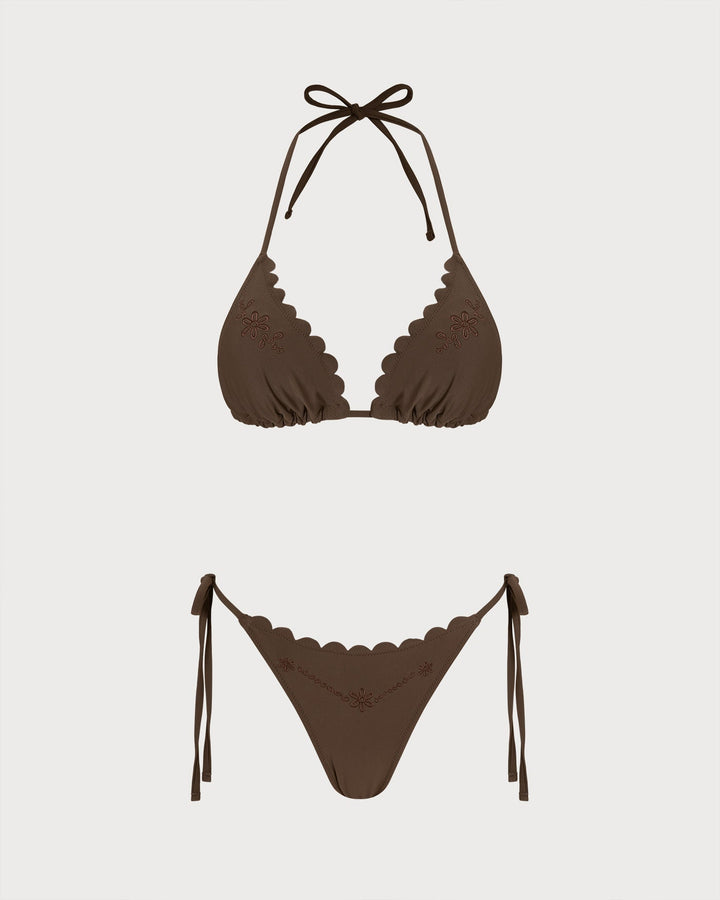 Morgan and Brooke | Halter Embroidery Bikini Set for Women in Coffee