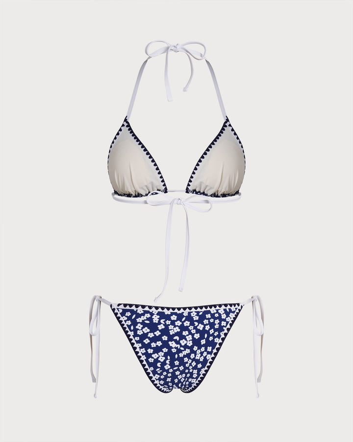 Morgan and Brooke | Floral Triangle Bikini Set for Women in Blue