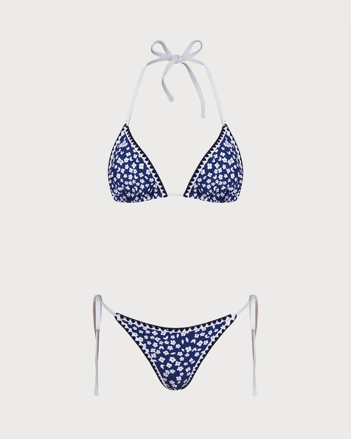 Morgan and Brooke | Floral Triangle Bikini Set for Women in Blue