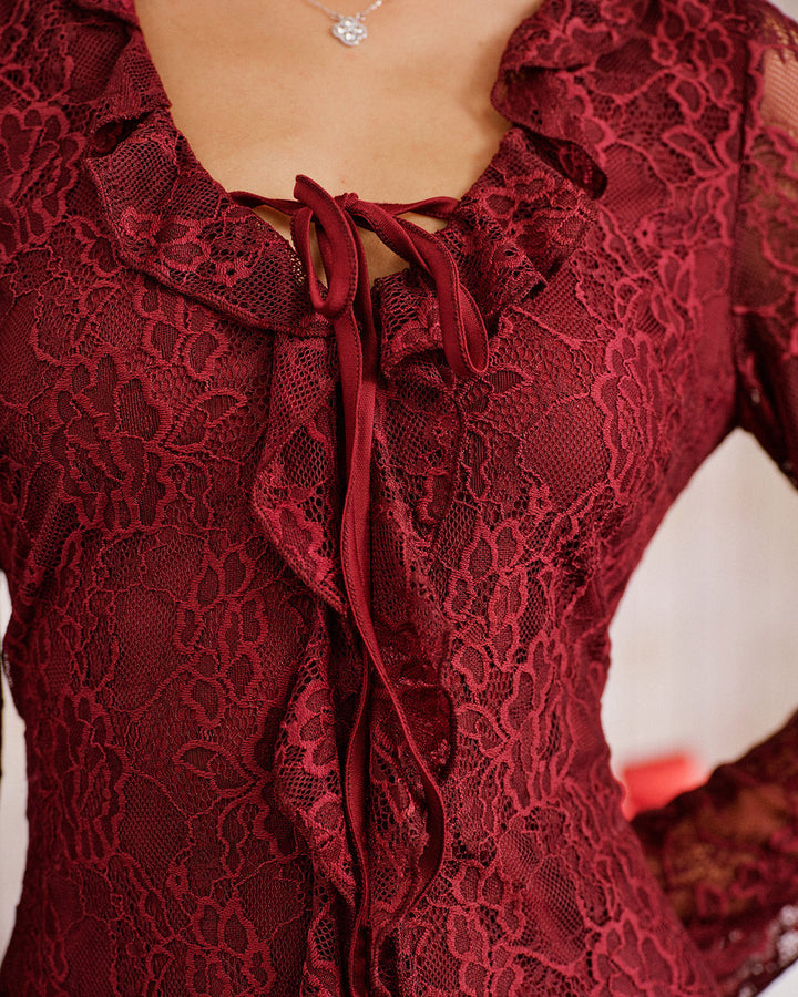 Morgan and Brooke | Floral Ruffle Mini Dress for Women in Red