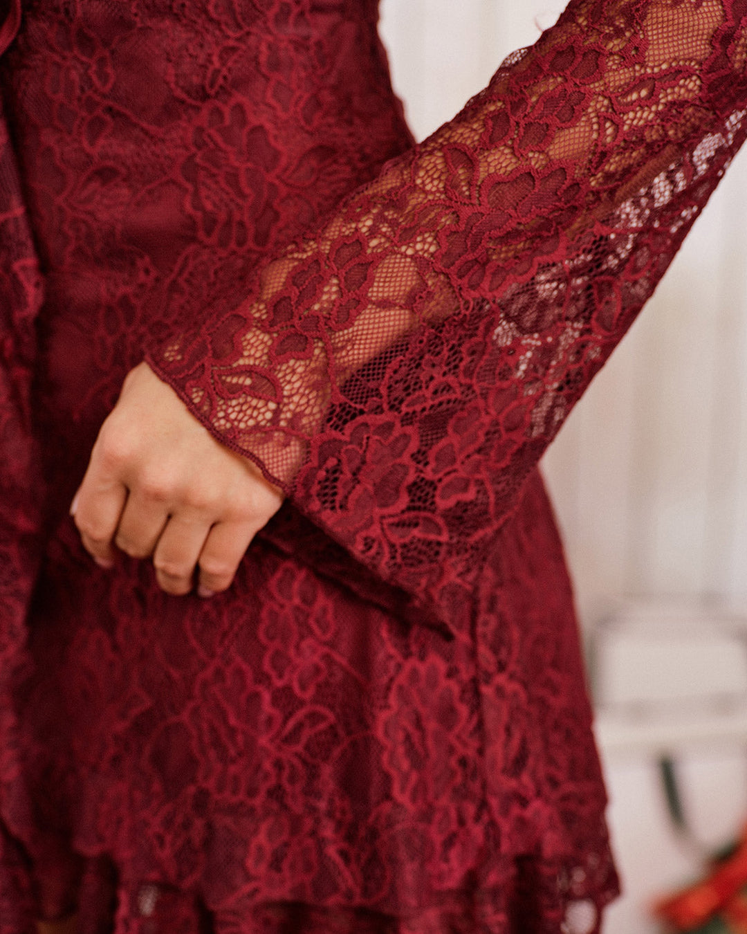 Morgan and Brooke | Floral Ruffle Mini Dress for Women in Red