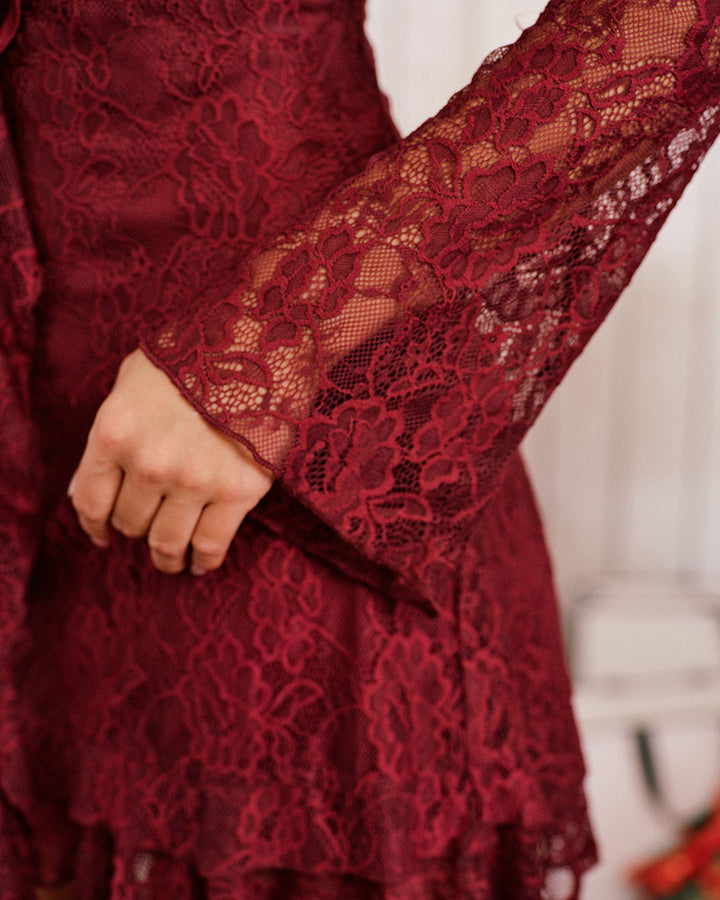 Morgan and Brooke | Floral Ruffle Mini Dress for Women in Red