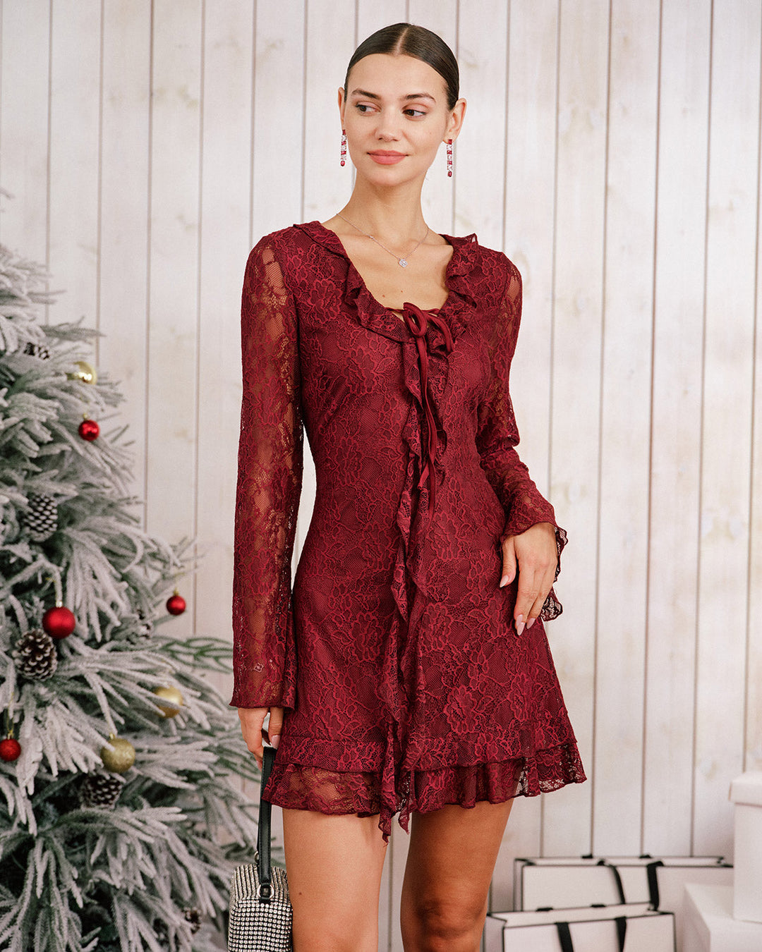Morgan and Brooke | Floral Ruffle Mini Dress for Women in Red