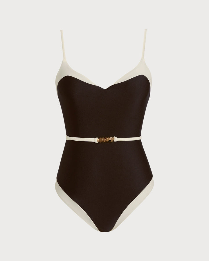 Morgan and Brooke | Brown V Neck Bralette One Piece