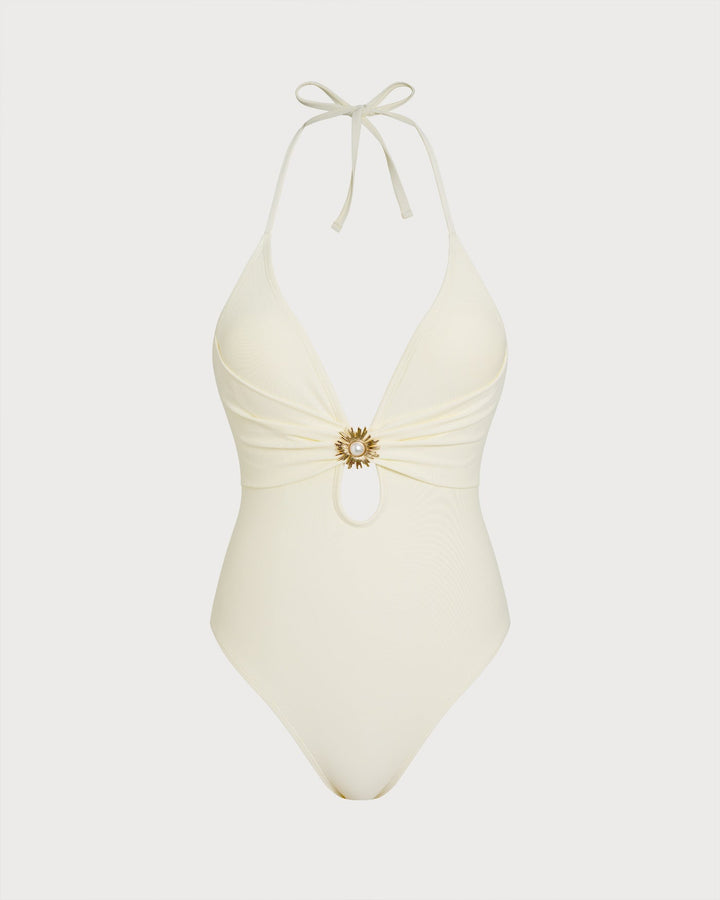 Morgan and Brooke | Halter Bralette One Piece Swimsuit, Off White