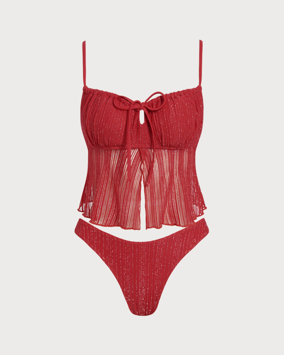 Morgan and Brooke | Square Neck Sequins Tankini Set for Women in Red