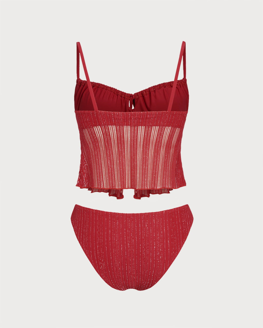 Morgan and Brooke | Square Neck Sequins Tankini Set for Women in Red