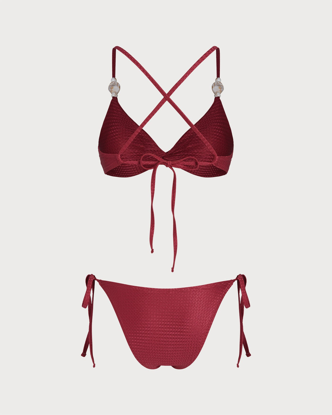 Morgan and Brooke | V Neck Triangle Drawstring Bikini Set, Red