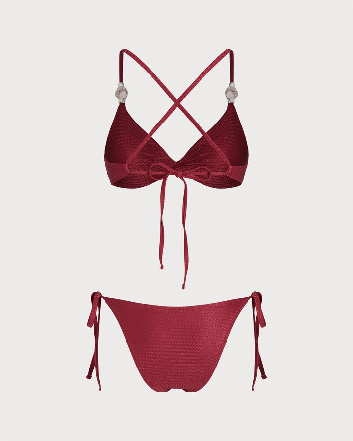 Morgan and Brooke | V Neck Triangle Drawstring Bikini Set, Red