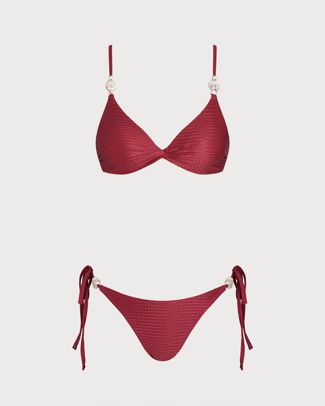 Morgan and Brooke | V Neck Triangle Drawstring Bikini Set, Red
