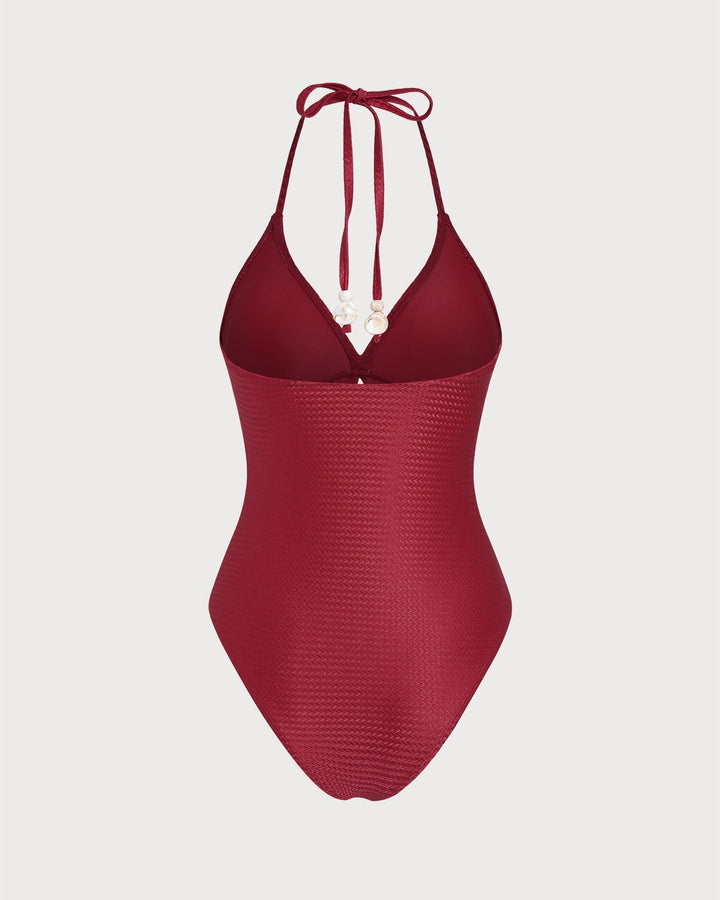 Morgan and Brooke | Halter Bralette One Piece Swimwear, Red