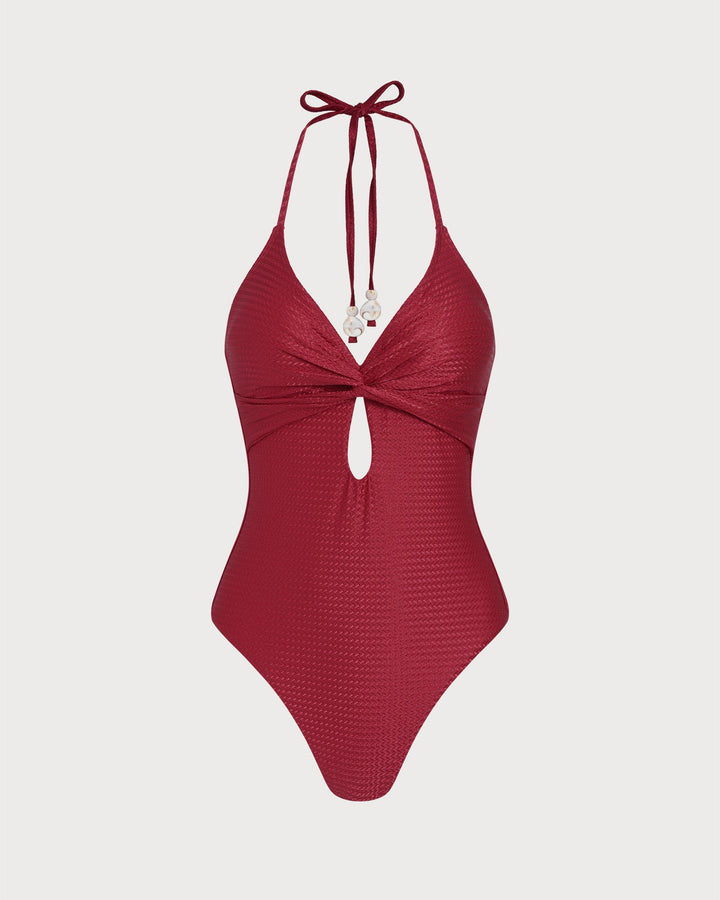 Morgan and Brooke | Halter Bralette One Piece Swimwear, Red