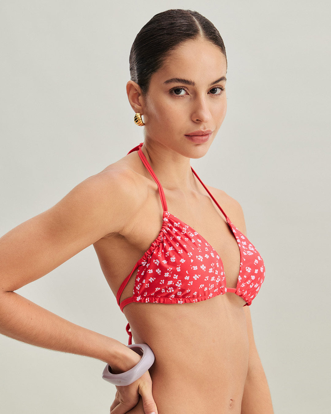 Morgan and Brooke | Floral Triangle Bikini Set for Women in Red