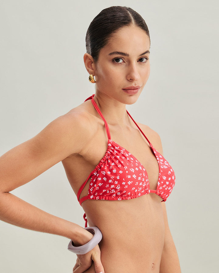 Morgan and Brooke | Floral Triangle Bikini Set for Women in Red